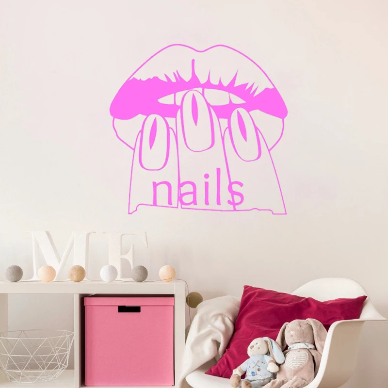 

Nail Beauty Salon Girls Wall Decal Fashion Woman Vinyl Manicure Spa Removable Wall Stickers Sexy Lips High Quality Mural SYY326