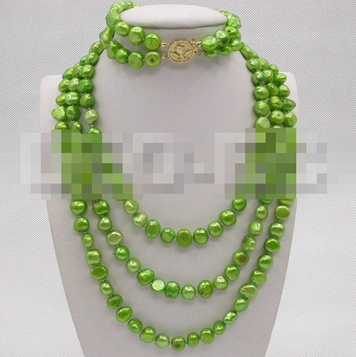 

12599 baroque laurel-green pearls necklace 2row bracelet set