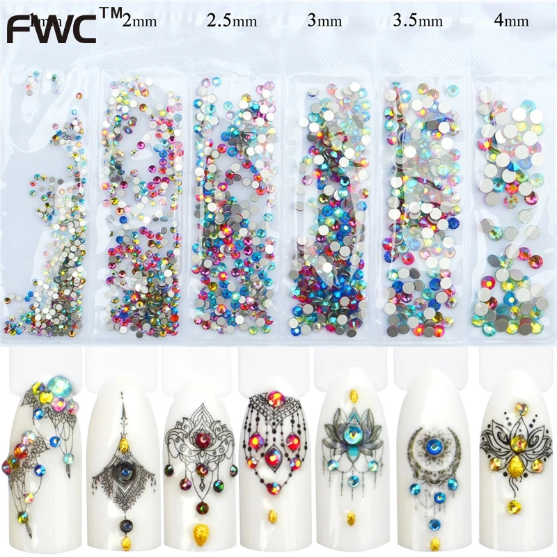 

ZKO Super Shiny .Crystal AB SS3 SS4 SS5 SS6 SS8 SS10 Mix Sizes Pack Flatback Rhinestones Nail Rhinestoens For Nails 3D Nail Art