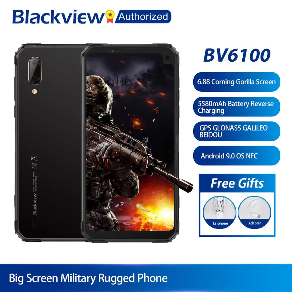 Blackview BV6100 Android 9,0 мобильный телефон 6," смартфон с большим экраном IP68 Водонепроницаемый MT6761 Восьмиядерный 3 ГБ+ 16 Гб 5580 мАч аккумулятор NFC