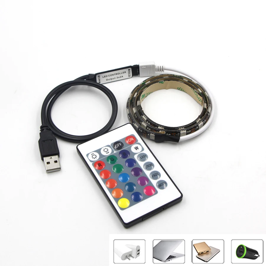 USB Cable DC5V LED Strip light RGB 5050 color changing 1M 2M 3M 4M 5M