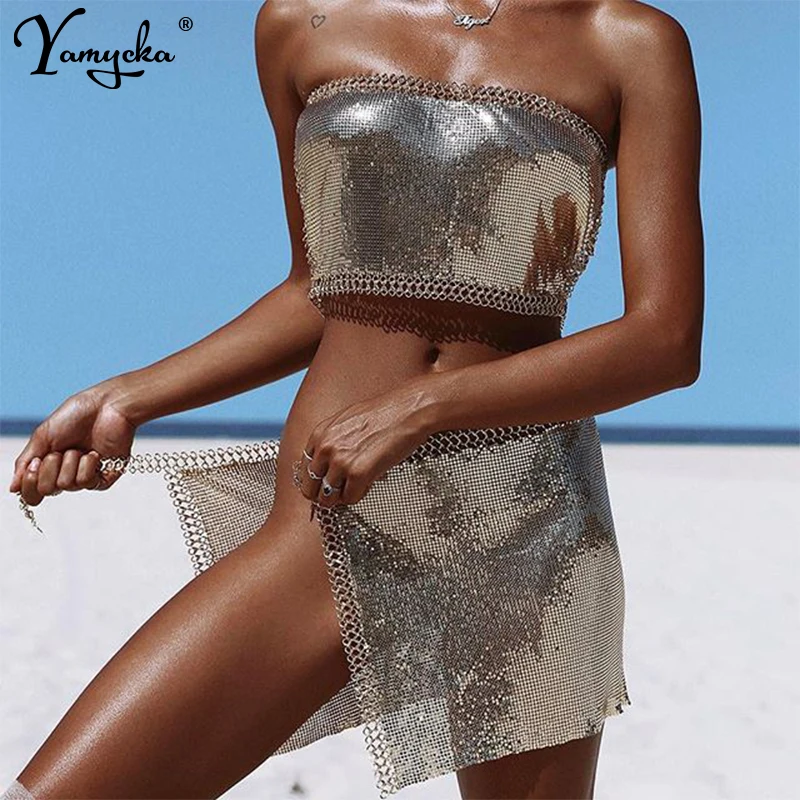  Sexy Metal body chain Summer dress women Bling Bralette Bustier Glitter crystal vestido Luxury nigh