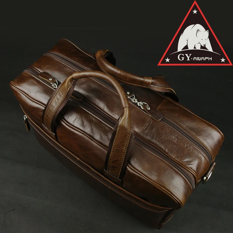 

ANAPH Top Quality Real Soft Nappa Leather 17 Inch Laptop Case Professional Briefcase Business Bag For Men Coffee
