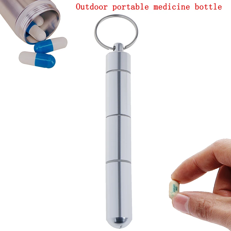 1Pc Waterproof Aluminum 4 Grids Pill Box Case Bottle Drug Holder Container Keychain Medicine Box Health Care