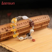 Leensun ювелирные изделия, ручной работы 925 серебро с янтарный браслет/браслет подарок для женщин