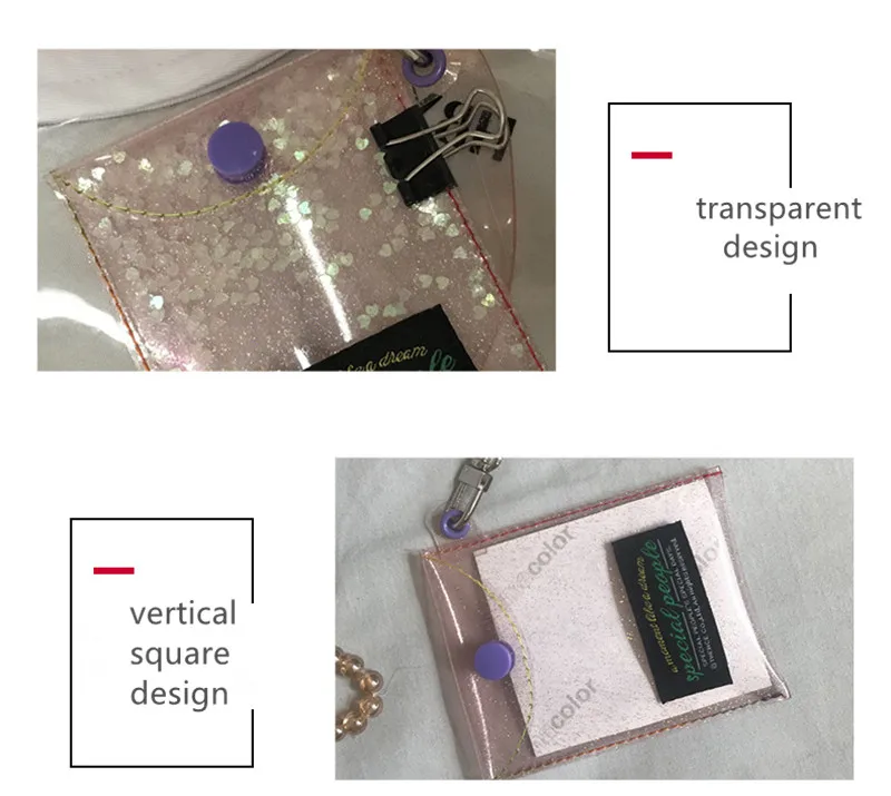 Блестящий прозрачный держатель для карты, кошелек для девушек, сумки для шеи, сумка с ремешком, милое фото, блестящий прозрачный Кошелек для монет, Женский мини-кошелек из ПВХ
