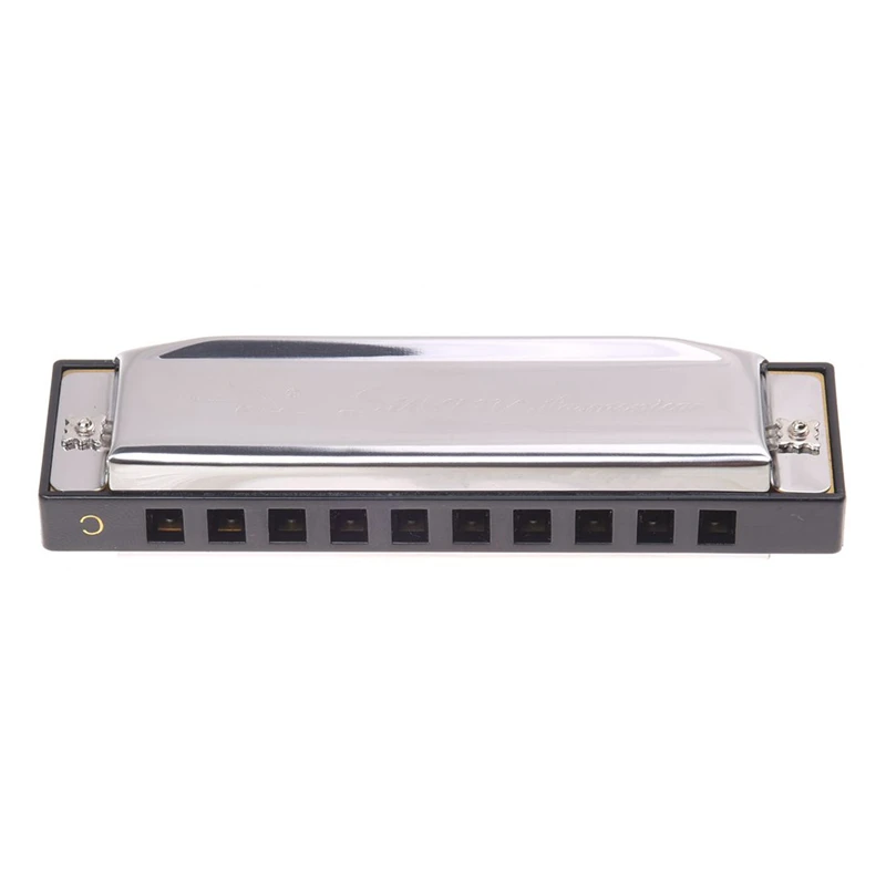 Harmonica 10 Holes Key of C for Blues Rock Jazz Folk Harmonicas Silver