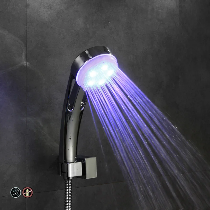 Светодиодный хромированный полированный ручной душ для ванной, черный светодиодный дождевой Душ