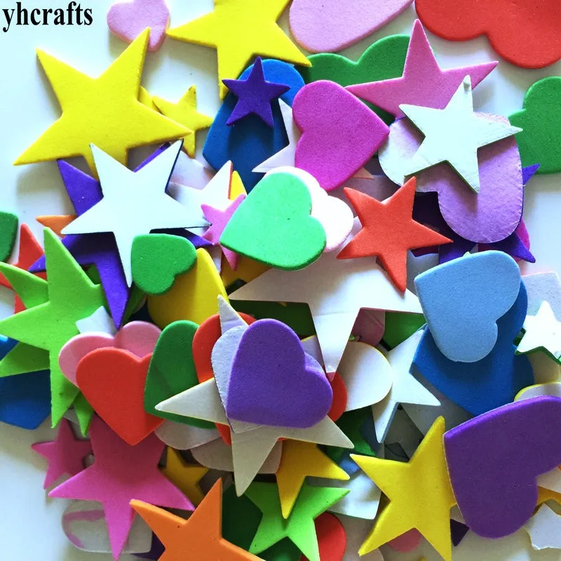 

100PCS/LOT Mix star hearts foam stickers Craft material Early learning educational toys Color learning Kindergarten reward label