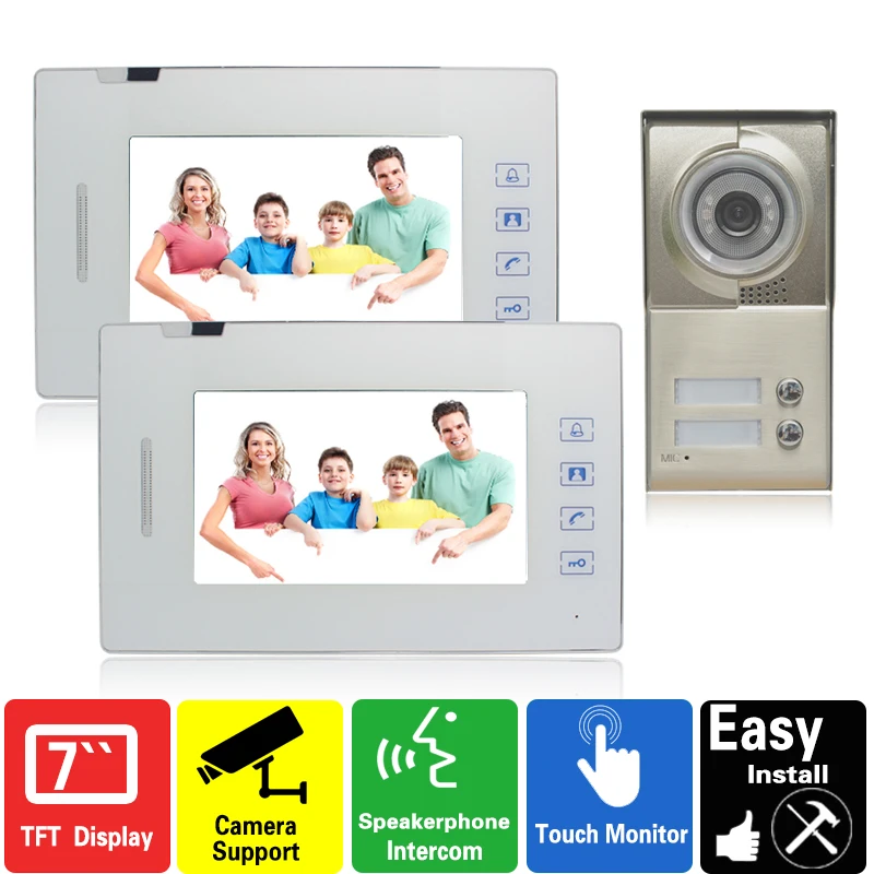 

7 inch touch key video door phone doorbell doorphone intercom system 1 outdoor 2 house monitor speaker intercom