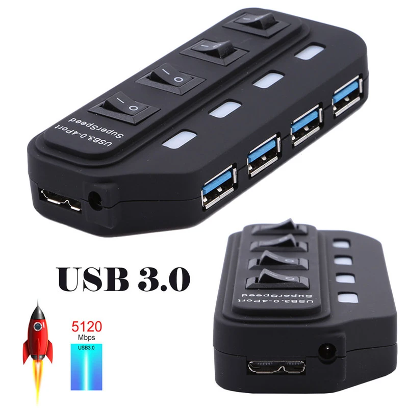 USB 3 0 HUB 4 7 портов светодиодный светодиодным переключателем зарядки несколько