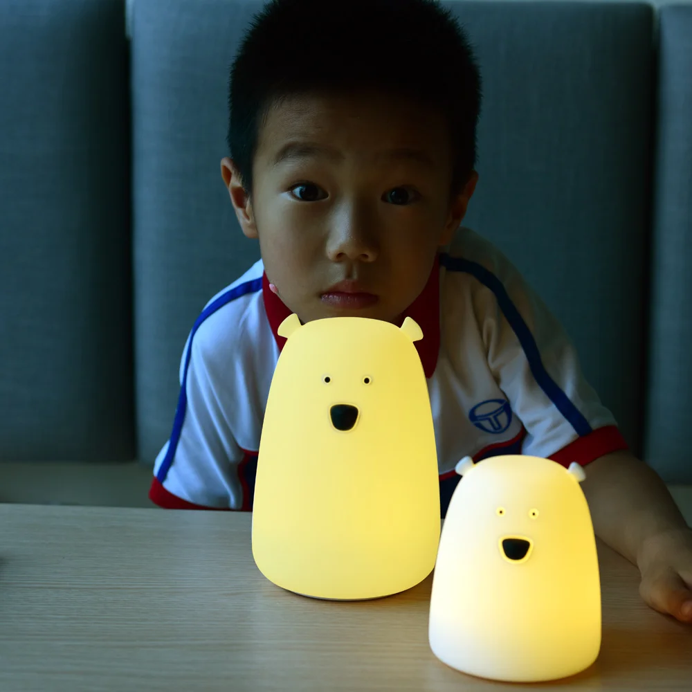 7 цветов, светодиодный USB ночник с изображением медведя для детей, мягкий силиконовый мультяшный Детский Светильник для детской комнаты, дышащий светодиодный ночник, подарок