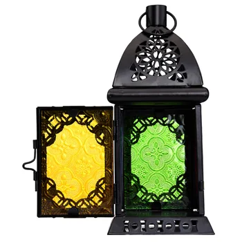 

Retro Moroccan Style Matte Black Cast Iron Handmade Square Scrollwork Candle chandelier Candle Holder for party wedding