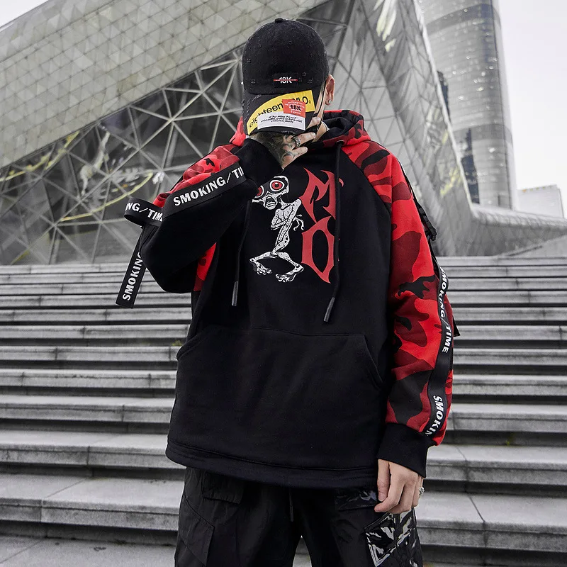 

High Street Fashion Hip Hop Sweatshirt Men Patchwork Camo Thick Pullover Hoodies Men Harajuku Streetwear Autumn 2019 Tops