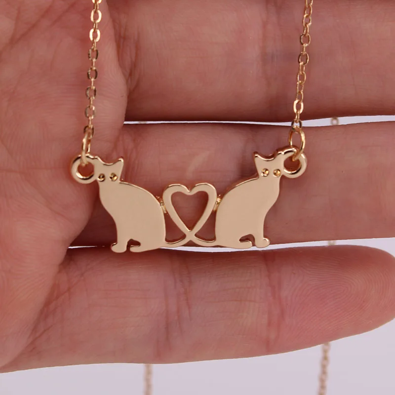 

hzew friend necklace two love cat heart pendant necklaces cute cat necklace