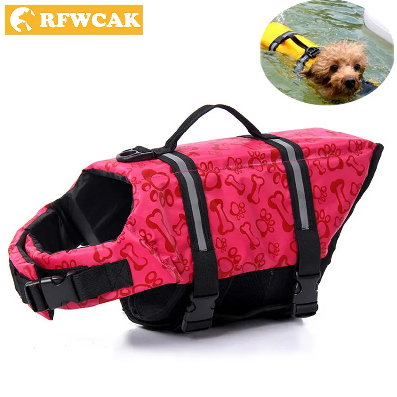 RFWCAK الحيوانات الأليفة المائية عاكسة الحافظ تعويم سترة الكلب القط التوقف سترة نجاة سلامة الملابس لتصفح السباحة سترة ملابس السباحة