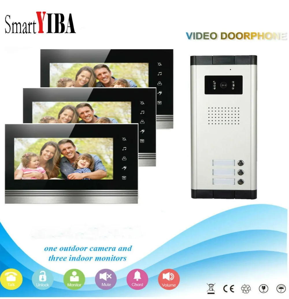 

SmartYIBA For 3 Unit Apartment Intercom Wired 7"Monitor Video Intercom Doorbell Door Phone Visual Intercom Entry Access System