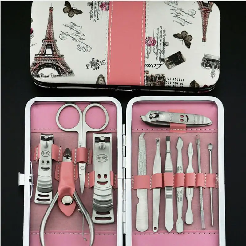 

12 Pcs Professional Stainless Steel Nail Cuticle Clippers Pedicure Manicure Cleaner Grooming Kit Case Tool Home Essential