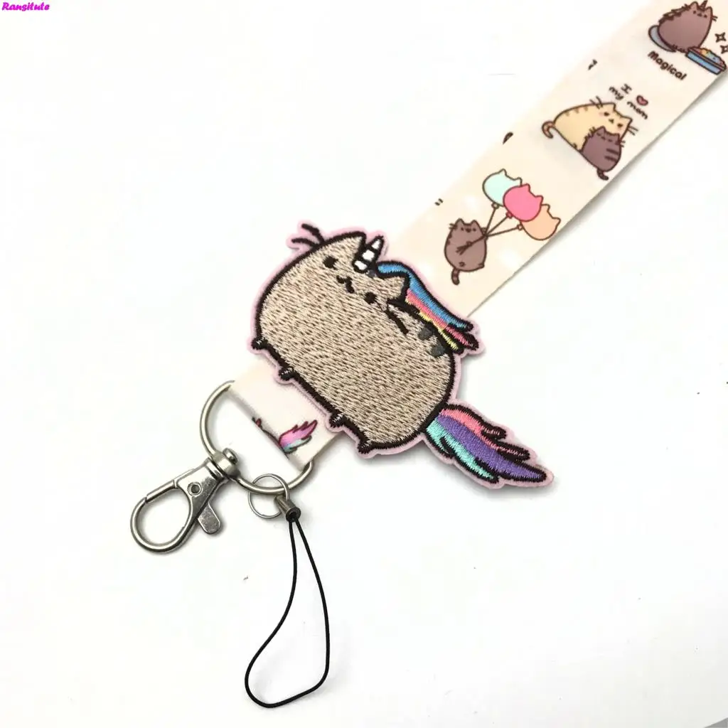 R156 кошка мультфильм брелок для ключей ID бейдж держатель животных телефон шейный