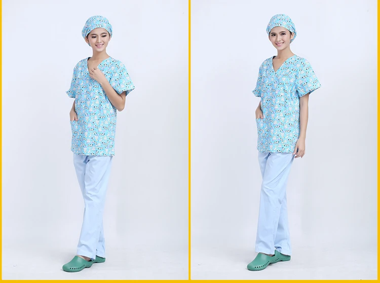 Dogs Printed Doctor Nurse Uniform Women Short-sleeve Scrub Sets Medical Uniform Hospital Dental Clinic Beauty Salon Workwear Set