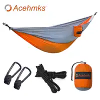 Acehmks แคมป์ปิ้งสวิงเปลญวน 270 เซนติเมตร * 140 เซนติเมตรเบามากพับเก็บได้แบบพกพาร่มชูชีพเปลญวนไนล่อน 2 ชิ้นเชือก carabiners