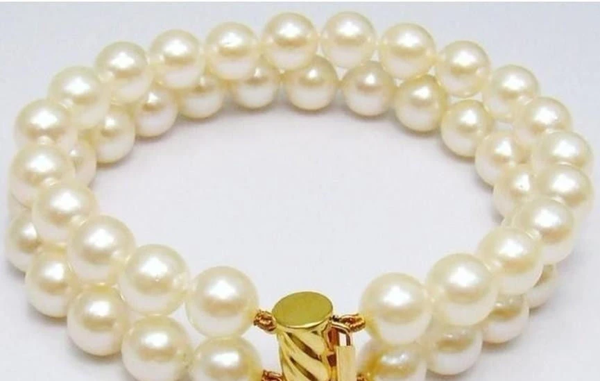

Fashion 2ROW 8- 9mm WHITE CULTURED PEARL BRACELET 7.5" >>-hot