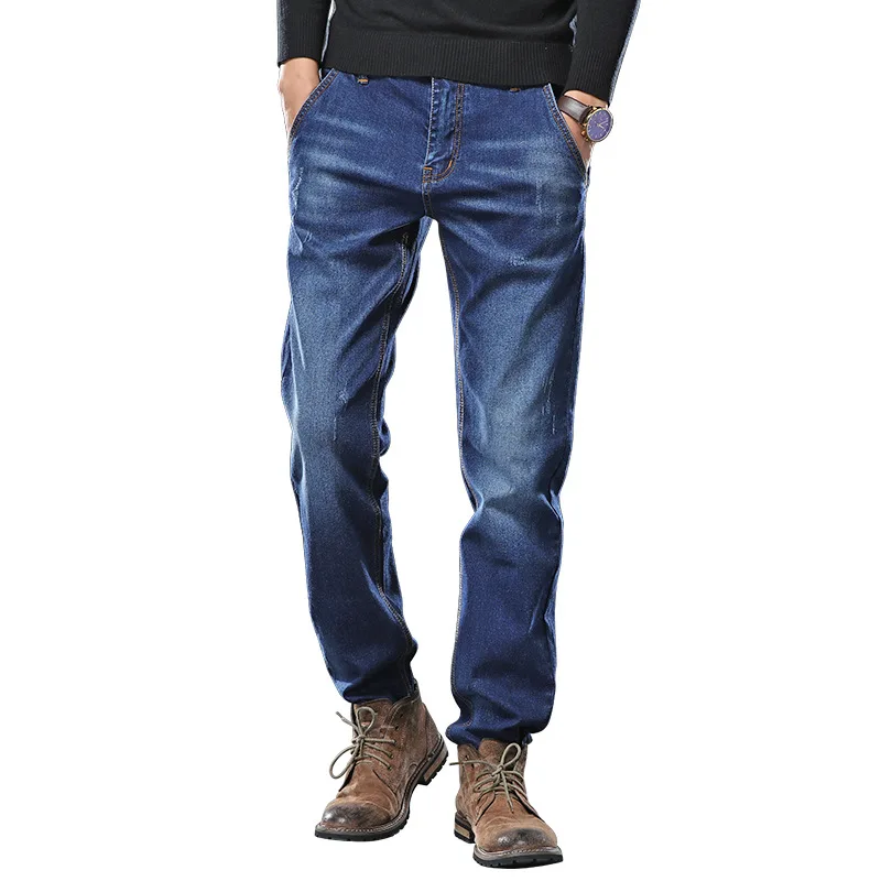 Mens Regular Fit Jeans Clothing Plus Male Autumn Elastic Stretch Denim Straight Leg Classic Cowboy Pants Big Size 40 42 44 46 48 - Цвет: 991