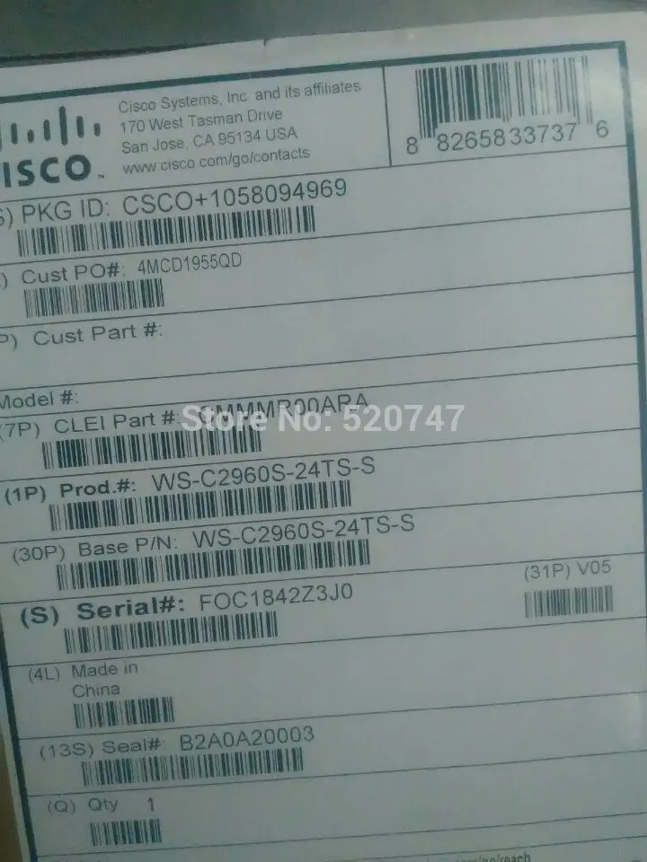 Новый 100% Cisco WS-C2960S-24TS-S 24 10/100/1000 + 2 XSFP Гигабитный Коммутатор |