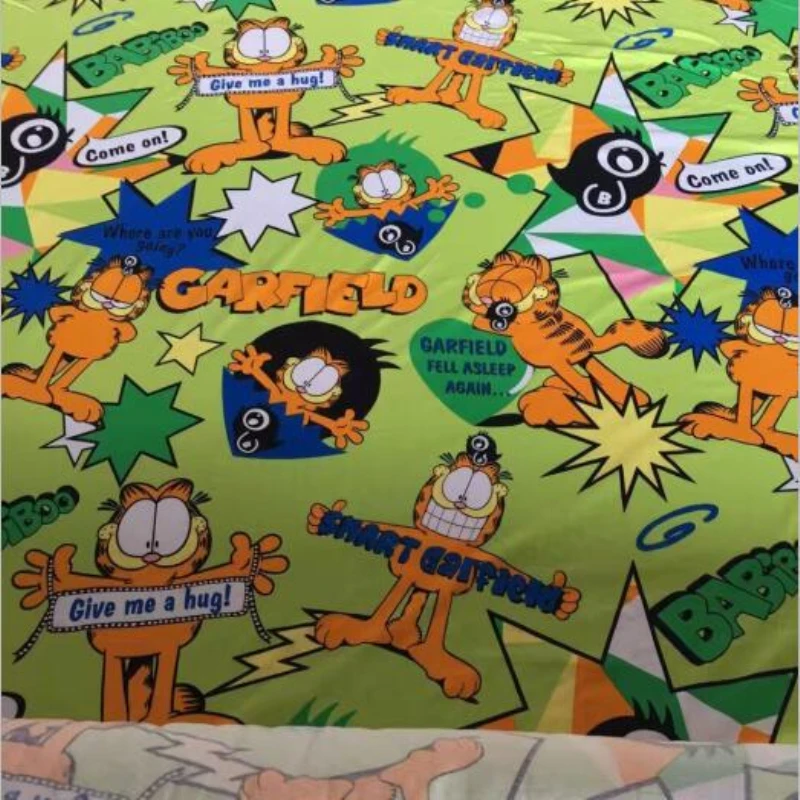 

cartoon cloth pure cotton knitted fabrics Patchwork print green Handmade Garfield DIY kids clothes materials coat by the meter