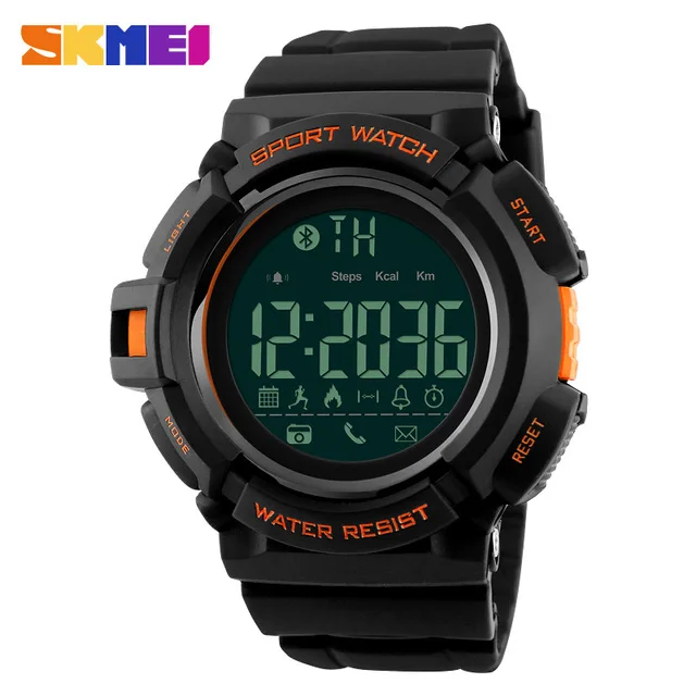SKMEI умные часы мужские спортивные наручные часы Bluetooth будильник часы с дисплеем калорий 50 м водонепроницаемые цифровые часы reloj inteligen 1245 - Цвет: Оранжевый