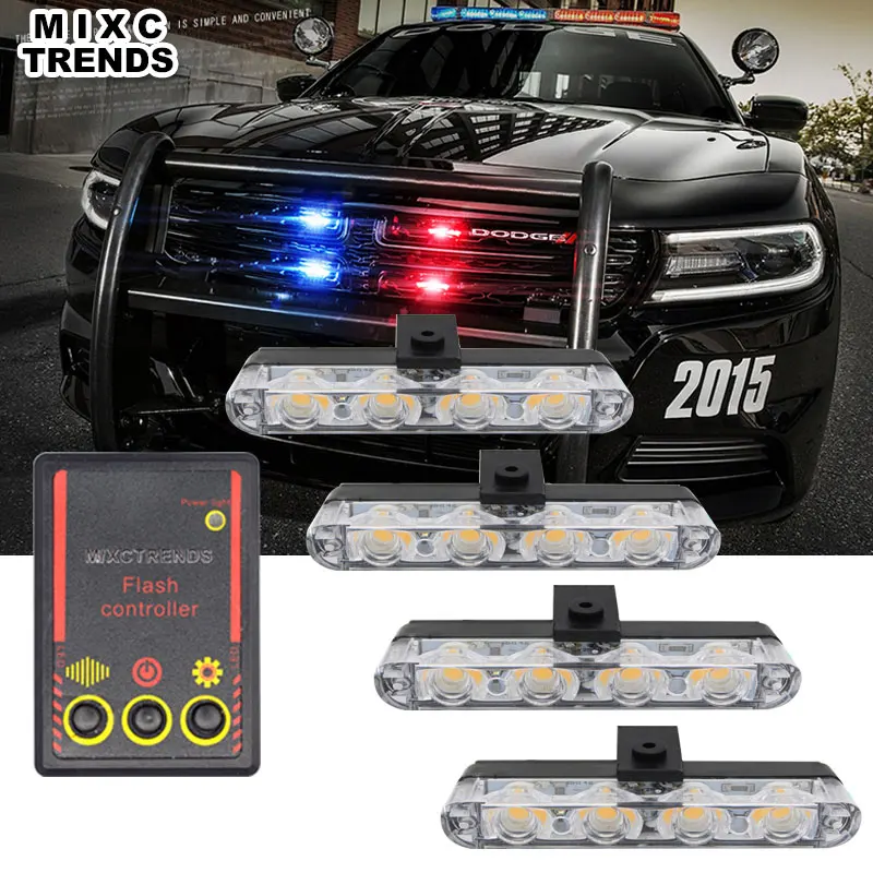 4x4 led DC 12V Предупреждение полиции мерцающий светильник 4 в 1 Управление DRL