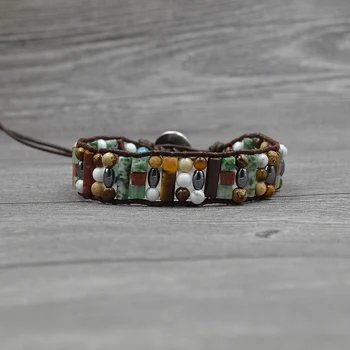 

JoursNeige Women Boho Bracelet Natural Stone Single Leather Wrap Bracelet Stone Beaded Cuff Vintage Bracelet Fashion Jewelry
