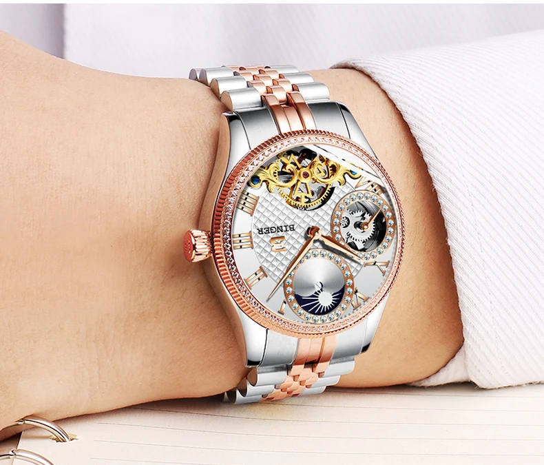 Швейцарские механические мужские часы Бингер люксовый бренд наручные часы со скелетом водонепроницаемые мужские сапфировые часы reloj hombre
