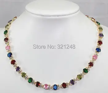 

free shipping of new fashion 2014 Charming Multicolor Zircon Crystal Necklace 18''BV158