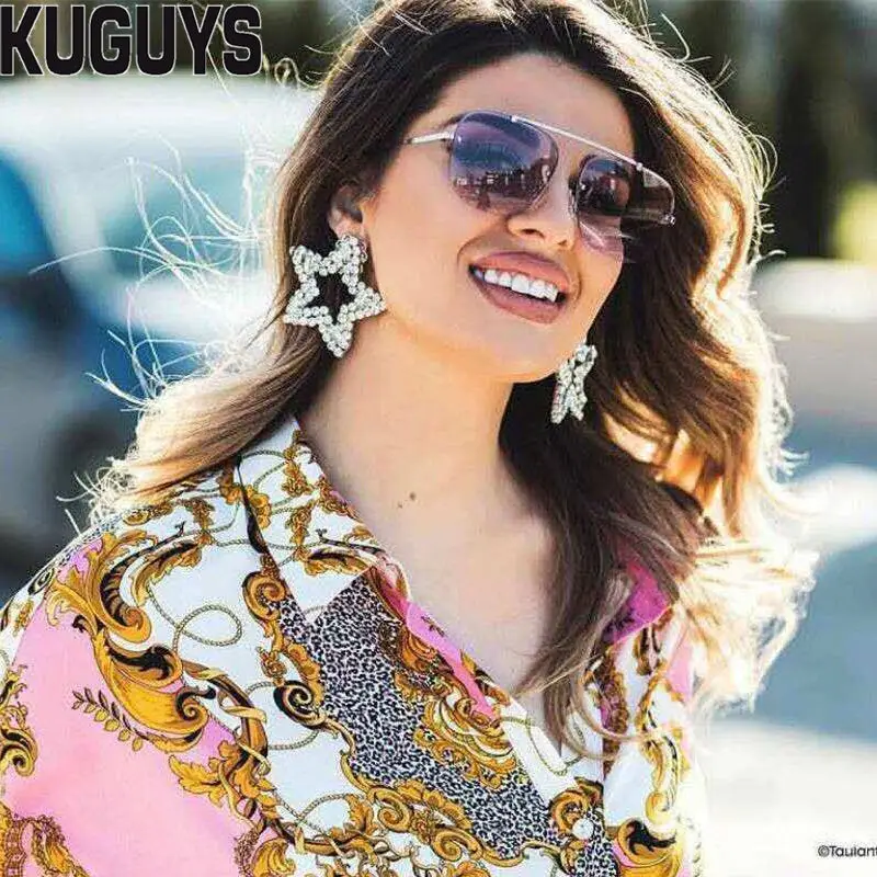 

KUGUYS Silver Crystlas Large Star Earrings for Womens Trendy Jewelry Hyperbole Giant Star Stud Earring Party Wedding Accessories