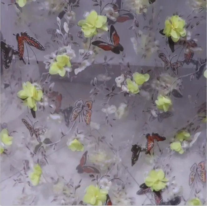 H007 90*140 см органза ткань растворимые потертые бабочки кружева для платья, свадебные вышитые Diy ручной работы швейные принадлежности рукоделие - Цвет: yellow 1Y 90x140cm