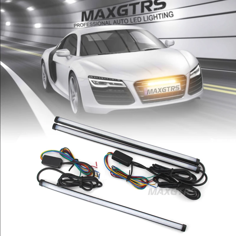 Car Flexible Switchback LED Knight Rider Strip Light For Headlight Sequential Flasher DRL Flowing Amber Turn Signal Lights