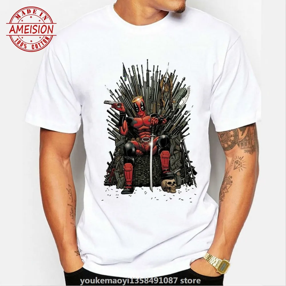 

New Summer Hot Sale gothic Deadpool on the Iron Throne Men of Thrones Homme Cool men T-Shirts streetwear punk hip hop t shirts
