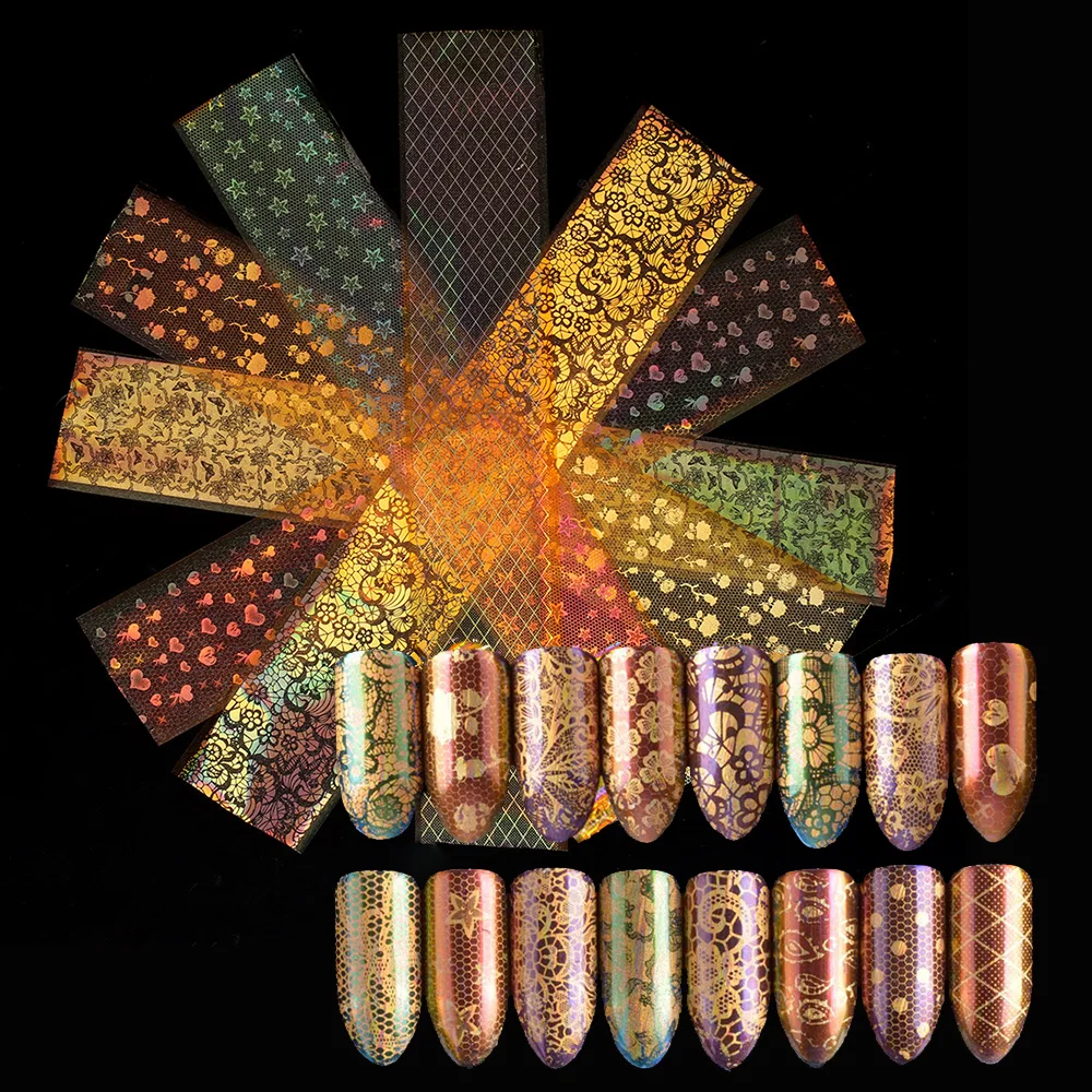 

16Pcs/Set Holographic Gold Starry Nail Foils Flower Paper Nail Art Transfer Stickers Decals DIY Art Tips Manicure Decoration