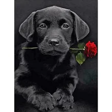 

5D Animal Diamond Embroidery diy diamond painting dog and roses Europe Home decoration square drill cross stitch kits mural Y995