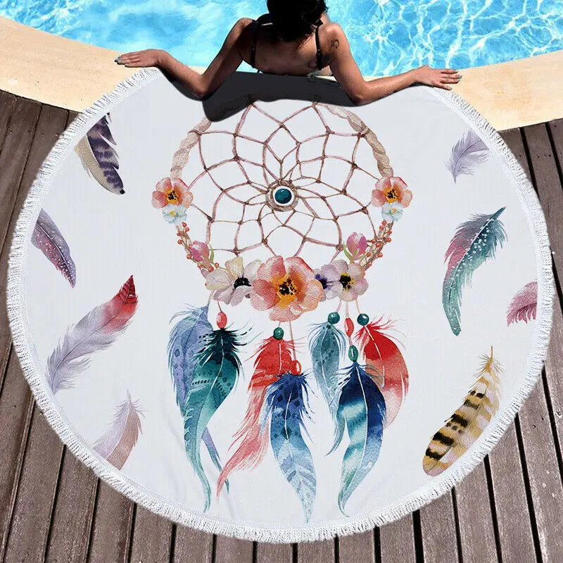 

Indian Round Mandala Beach Throw Hippie Tapestry Mat Towel Bohemian Roundie Tassels Print Summer Bathing Suit One Piece Hot