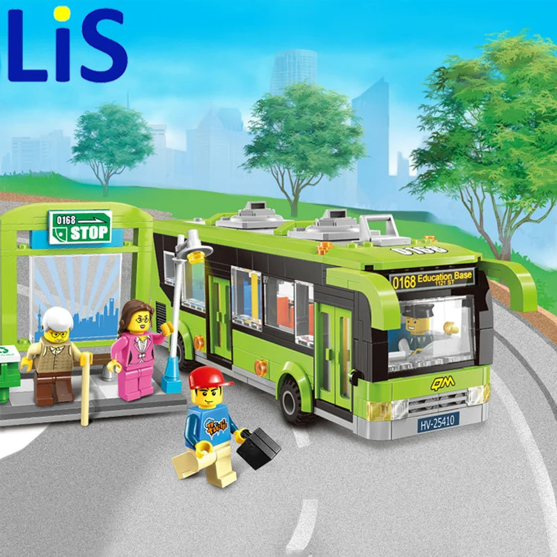 

(Lis)418pcs Enlighten City Bus Station Building 1121 Block sets Kids Educational Bricks Toys blockset Compatible with