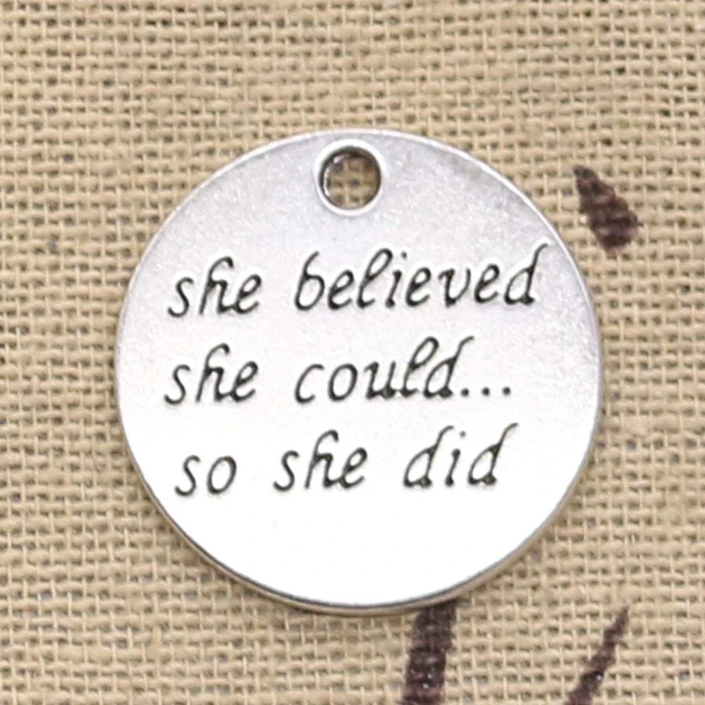 6 шт. подвески пластины She Believed Could So Did 22x22 мм антикварные из серебра ювелирных