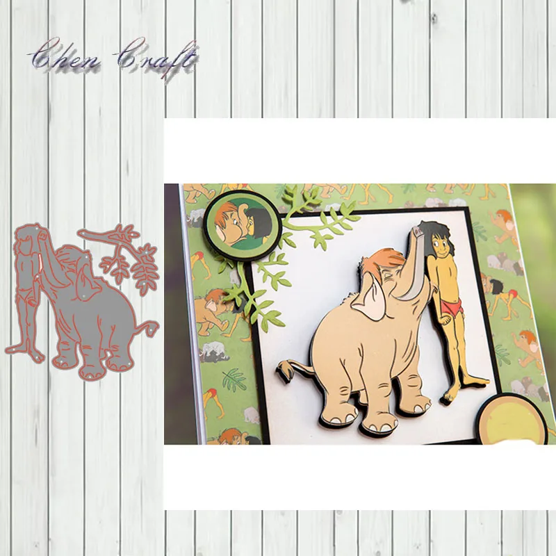 

Elephant rolled up little boy Metal Cutting Dies Stencils for DIY Scrapbooking Album Paper Cards Embossing Dies