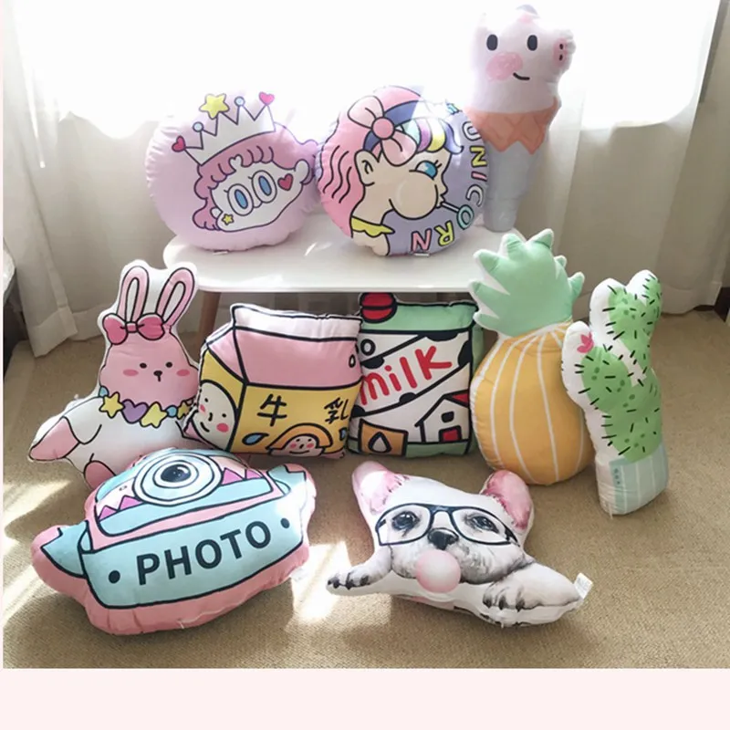 

43cm New Rabbit&Piggy&Dog Plush Pillow Soft Cartoon Animal Simulation Milk Bottle Pumpkin Camera Stuffed Doll Kid Chair Cushion