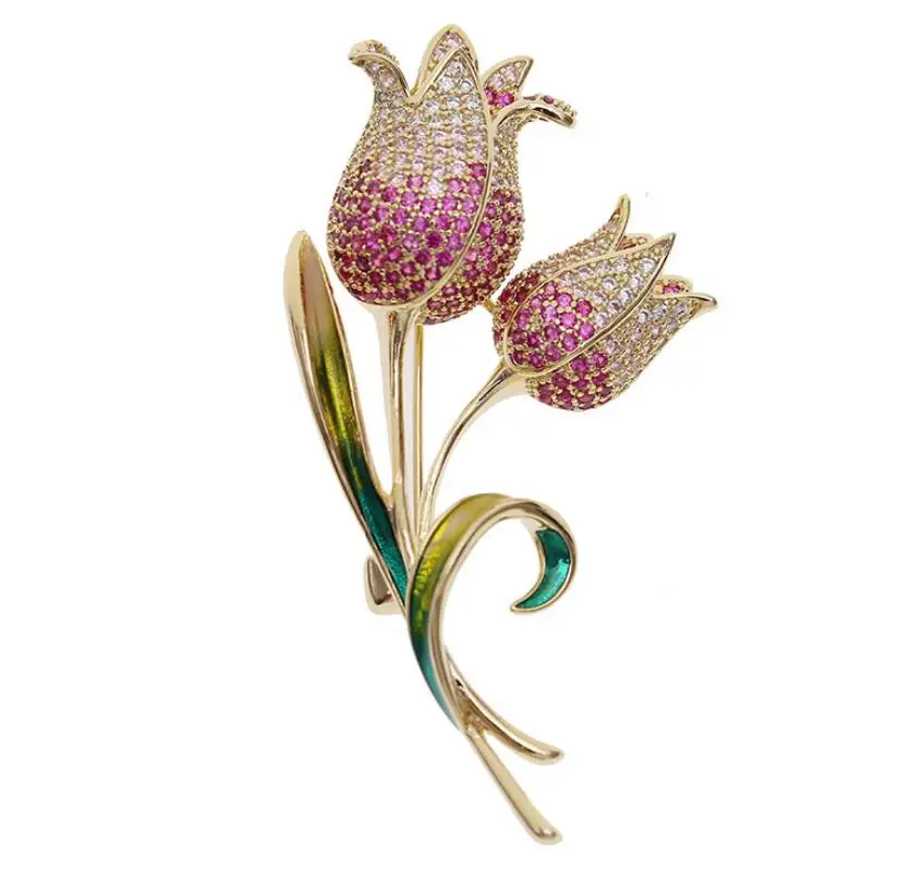 CSxjd Fashion brooch AAA zircon Creative wild tulip brooch flower pin