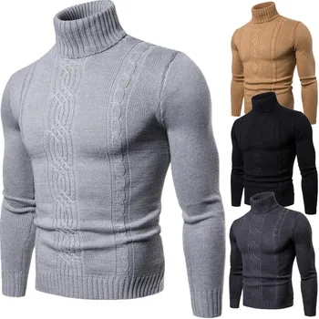 

Autumn Men High Lapel Pullover Sweater Casual Cotton Long-sleeve Bottoming Shirt Jacquard Knitted Sweater For Male Nice M-2XL