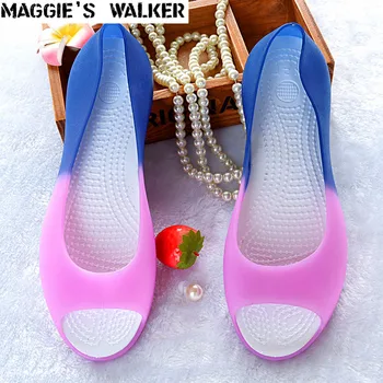 

Maggie's Walker Beach Shoes Women Jelly Sandals Summer Fashion Candy-colored Mixed-color Resin Waterproof Wedges Size 35~40