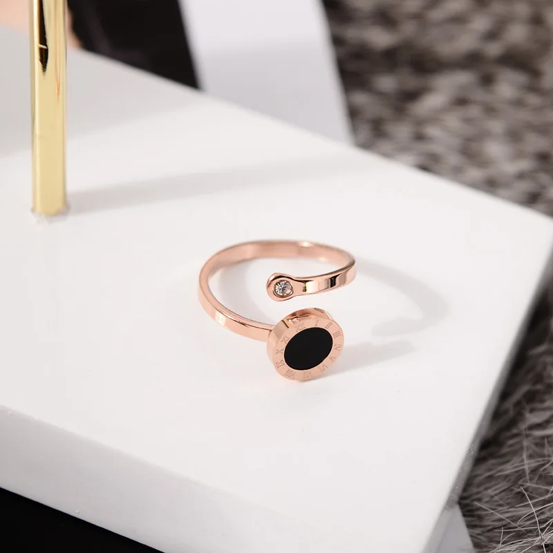 

YUN RUO 2019 Claaic Open Roman Numerals Rings Rose Gold Color Lady's Birthday Gift Woman Fashion Titanium Steel Jewelry Not Fade