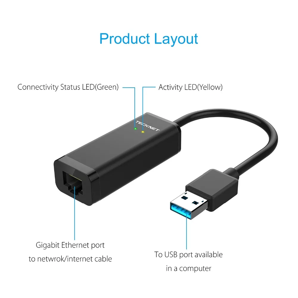 TeckNet Алюминиевый USB 3.0 на RJ45 Gigabit Ethernet сетевой карты для Windows 10 8 8.1 7 XP Mac OS ноутбук ПК